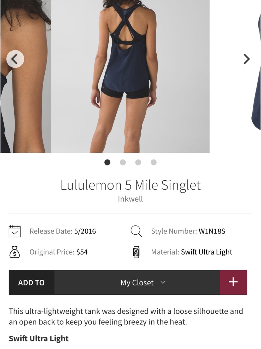 lululemon athletica Inkwell Navy 5 Mile Singlet Tank Top
